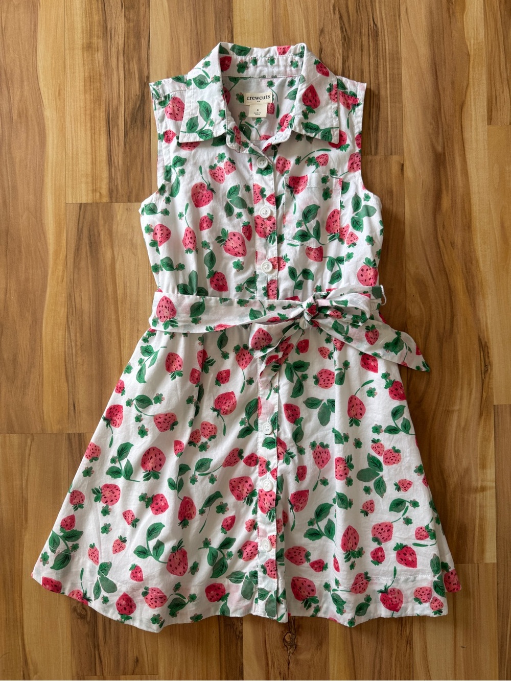Crewcuts White Strawberry-Print Tie-Waist Dress